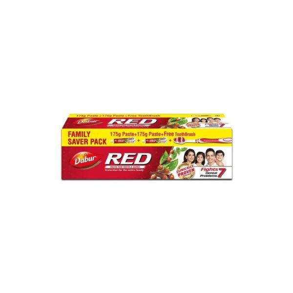 Dabur Red Toothpaste - 350g (175g x2) Family Pack with Toothbrush